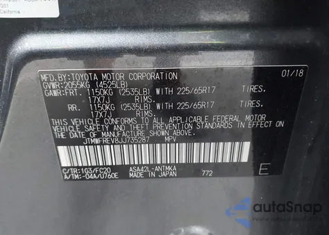 2018 Toyota Rav4 Xle from USA, damaged, VIN JTMWFREV8JJ735287